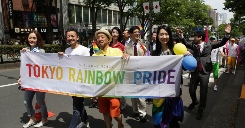 Participants attend the rainbow pride parade on 8 May 2016 in Tokyo, Japan