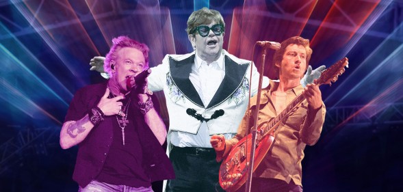 Collage of Elton, Alex Turner from the Arctic Monkeys and Axl Rose from Guns N Roses