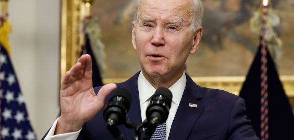 Joe Biden speaking during a White House statement.