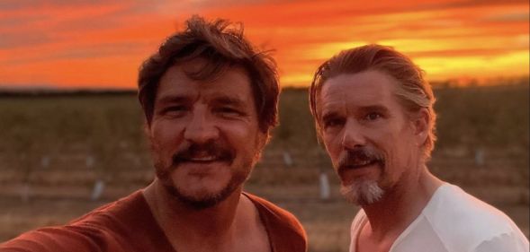 Pedro Pascal and Ethan Hawke on set filming ‘Strange Way of Life’.