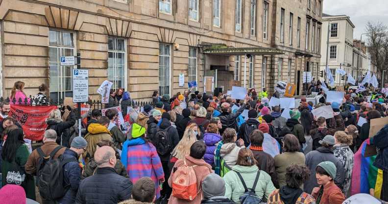 Counter protesters outside Sandyford Clinic in Glasgow