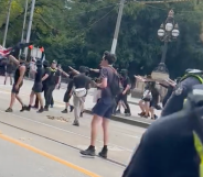 Neo-Nazis performing salutes at a Posie Parker event in Melbourne