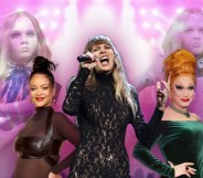 An image featuring Taylor Swift singing, drag queen Jinkx Monsoon, singer Rihanna and the M3GAN doll in the background.