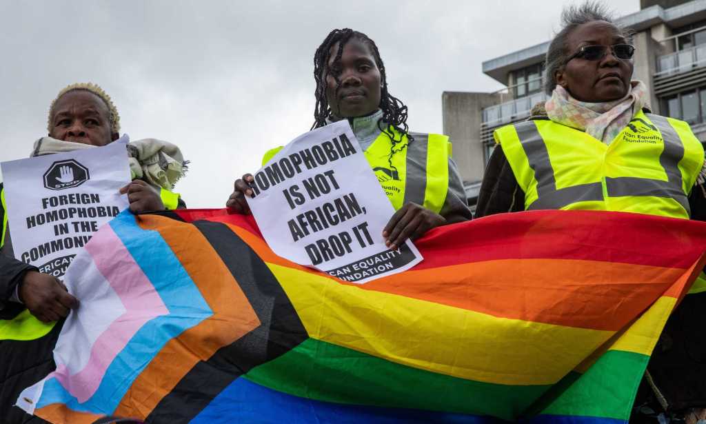 Ugandan LGBTQ+ people lead a protest in London.