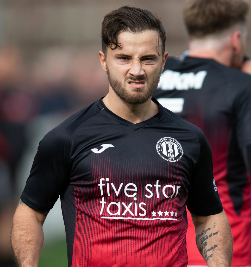 Zander Murray celebrates as he makes it 1-1 during a Scottish Cup First Round match between Gala Fairydean Rovers and Sauchie Juniors at Gala RFC.