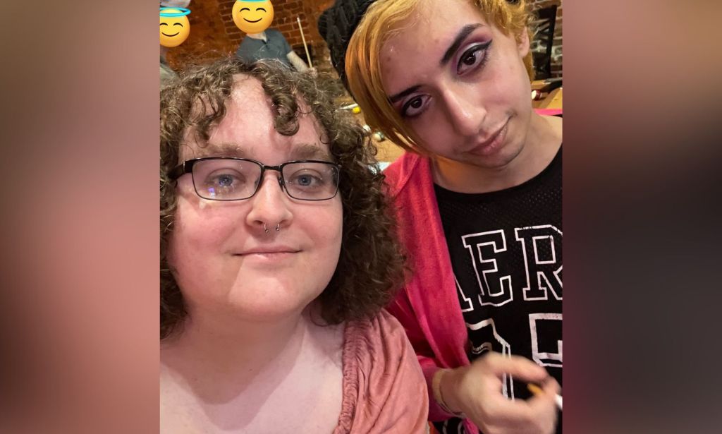 Eden Knight, a young Saudi trans woman, stands alongside her friend Victoria at a Pride event in the US