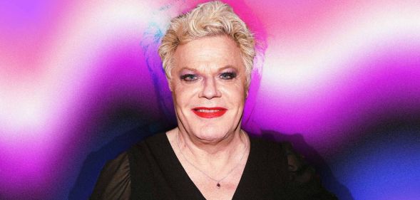 Trans comedian Suzy Eddie Izzard against a colourful backdrop