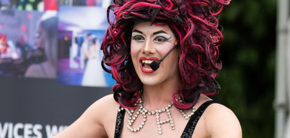 Drag artist Aida H Dee during a Drag Queen Story Hour UK event.