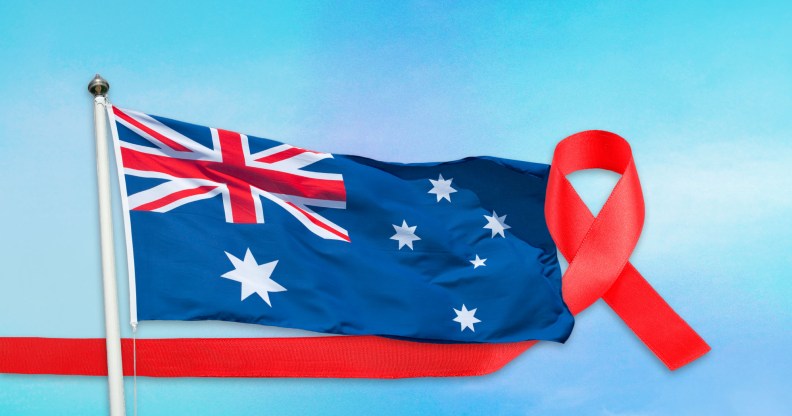 Australia flag with HIV awareness ribbon