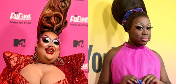 Mistress Isabelle Brooks at the RuPaul's Drag Race season 15 premiere, alongside an image of Bob The Drag Queen at the YouTube Streamy Awards.