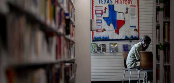 Child in library Texas book ban