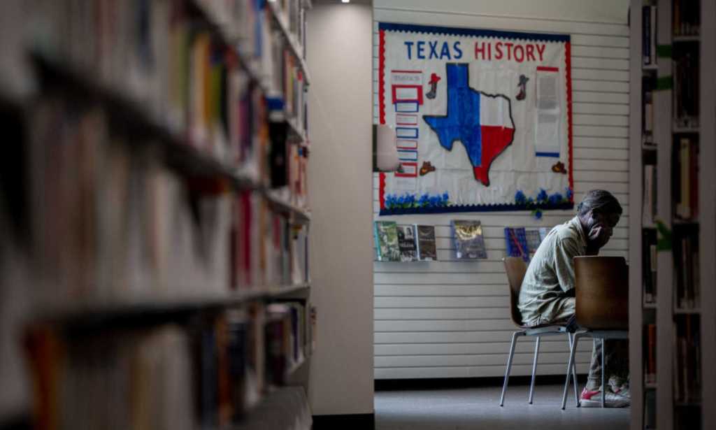 Child in library Texas book ban