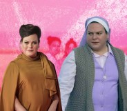 An image of Daniela Vega alongside her character in The Power, Sister Maria.