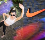 Composite image of influencer Dylan Mulvaney with the Nike logo