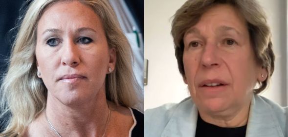 A split image of Marjorie Taylor Greene and Randi Weingarten.