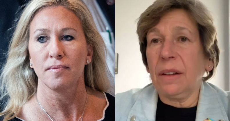 A split image of Marjorie Taylor Greene and Randi Weingarten.