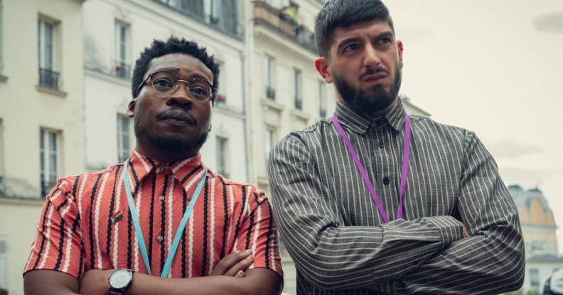 Nima Taleghani (right) as Mr Farouk and Fisayo Akinade as Mr Ajayi in Heartstopper season 2 on Netflix