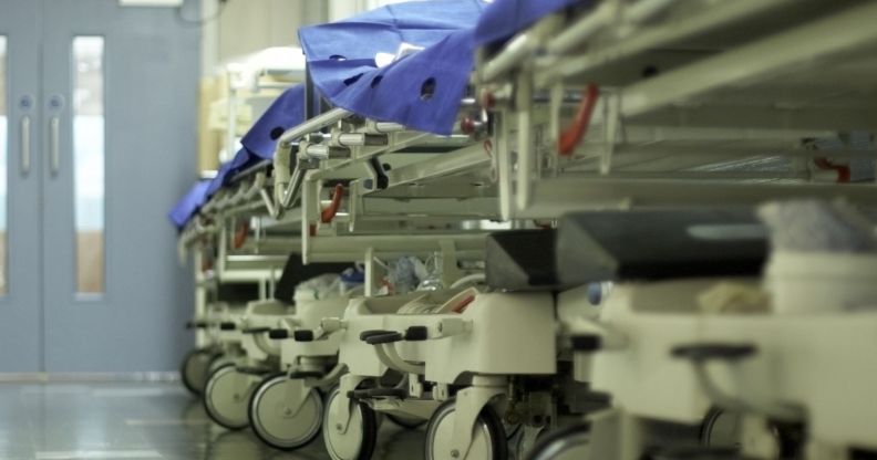 Groups of NHS hospital beds.