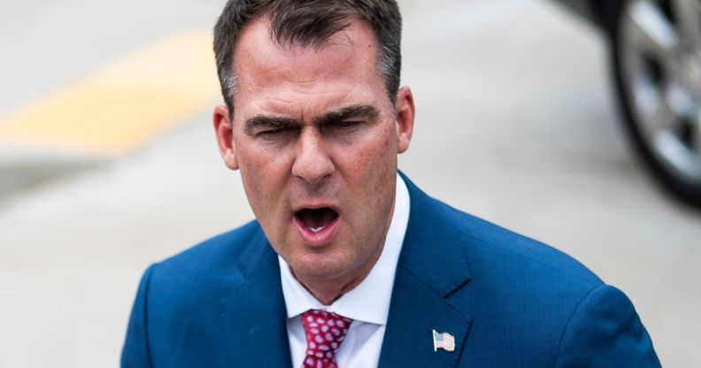 Oklahoma governor Kevin Stitt speaking to press.