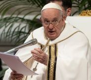 Pope Francis speaking at an event.