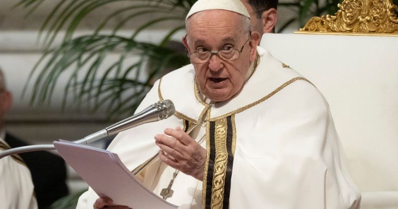 Pope Francis speaking at an event.