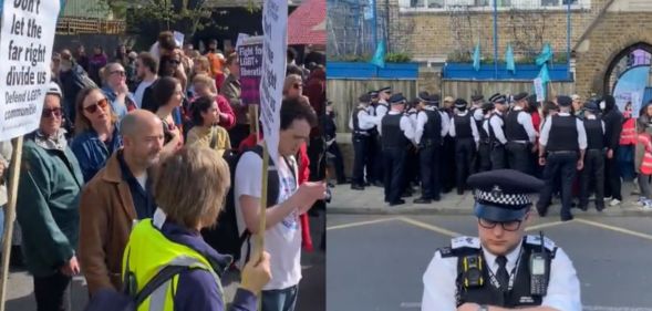 A split image of protestors at the Honor Oak pub