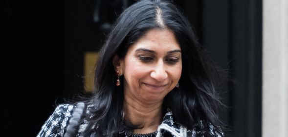 Suella Braverman outside the black no 10 door