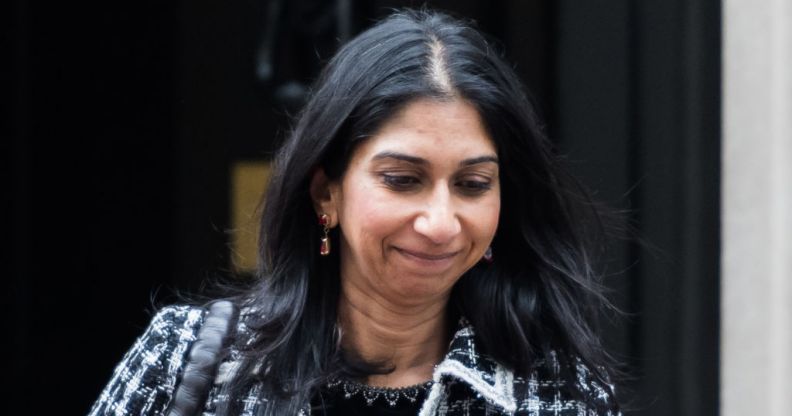 Suella Braverman outside the black no 10 door