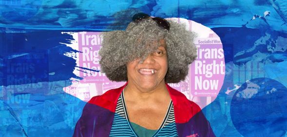 Legendary trans activist Miss Major Griffin Gracy stood in front of signs demanding 'trans rights now'