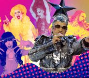 Eurovision and drag icons Verka Serduchka, Ginny Lemon, Maxxy Rainbow, Sasha Velour and Lordi against a colourful backgrounds.