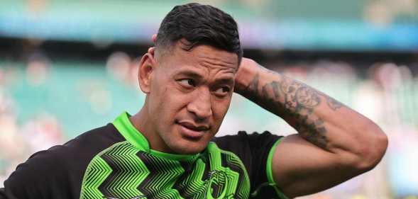 LONDON, ENGLAND - MAY 28: Israel Folau of the World XV looks on during the Killik Cup match between Barbarians and a World XV at Twickenham Stadium on May 28, 2023 in London, England. (Photo by David Rogers/Getty Images)