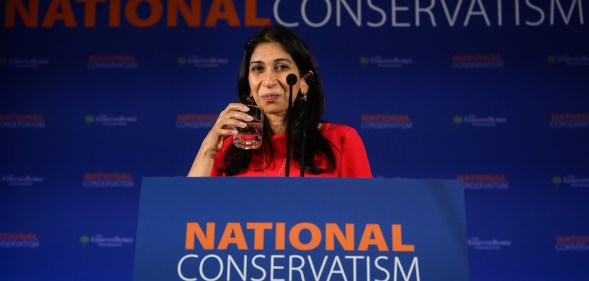 Suella Braverman speaks at the National Conservatism conference in London