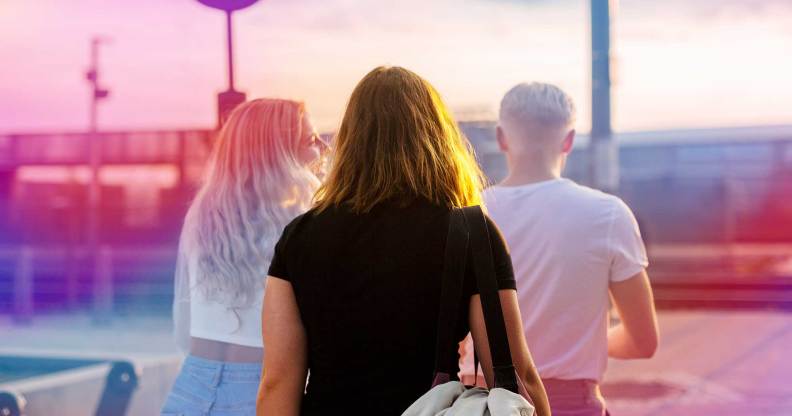 Teenagers and trans flag coloiurs