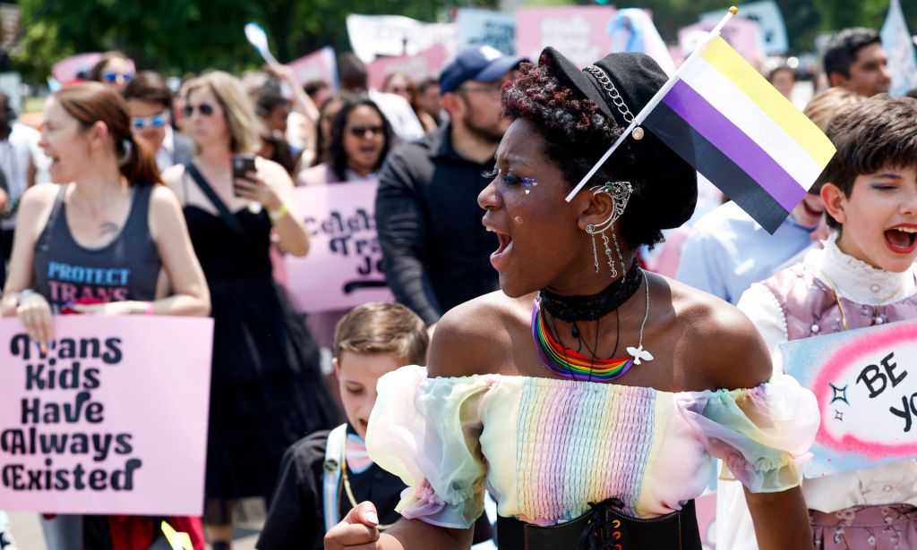 A group of pro-trans allies group together during the Trans Youth Prom.