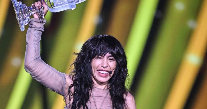 Loreen holds the Eurovision trophy after being named winner for the second time.