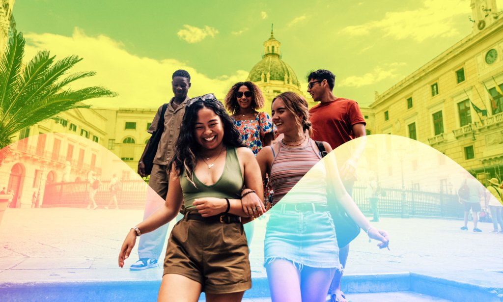 A group of young people on a Contiki Pride trip in Spain