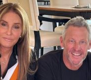 Caitlyn Jenner (left) and Lance Armstrong (right) sit next to each other as they prepare to launch a podcast on trans inclusion in sport