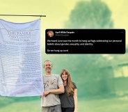 A Mormon family stood in front of their house flying a ridiculous 'family values flag' to protest Pride Month