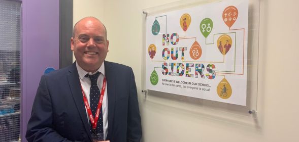 Andrew Moffat of No Outsiders pictured at a school.