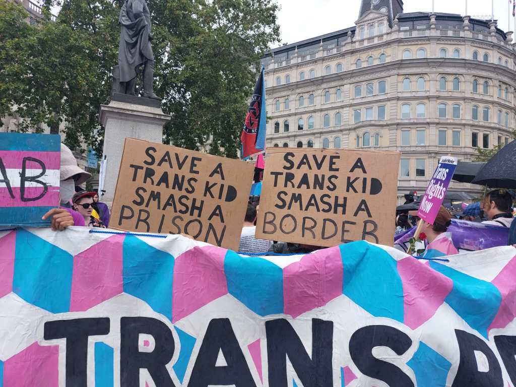 Placards from Trans+ Pride in London.