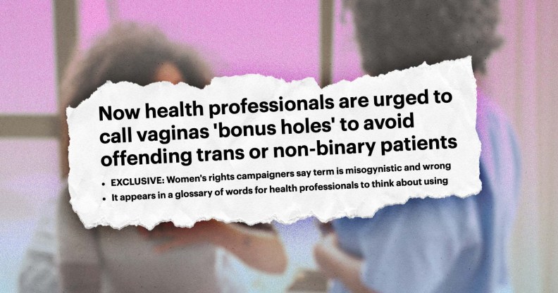 Screenshot of a Daily Mail article with the headline Now health professionals are urged to call vaignas bonus holes to avoid offending trans or non-binary patients