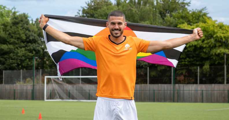 Conor Coady with a ally flag