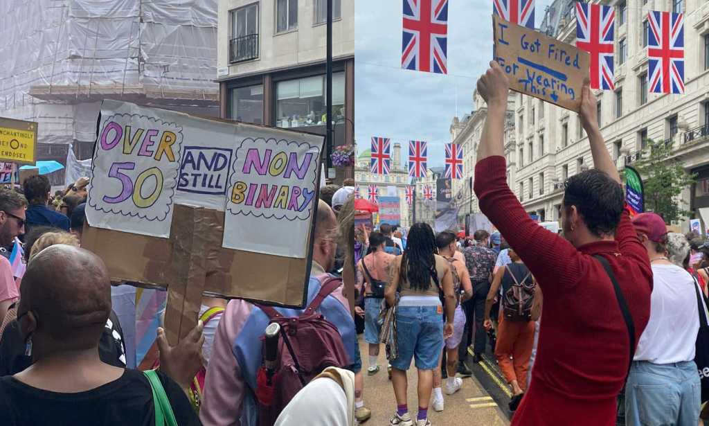 Placards from Trans+ Pride in London.