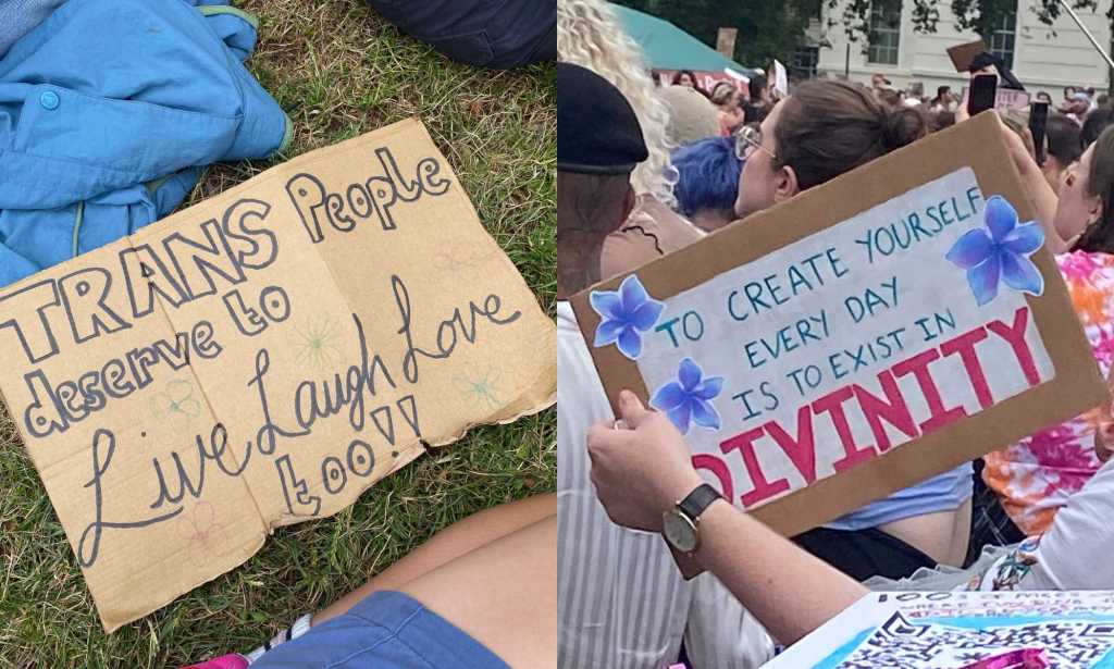 Placards from Trans+ Pride in London.