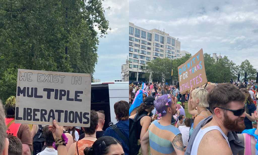 Placards from Trans+ Pride in London.