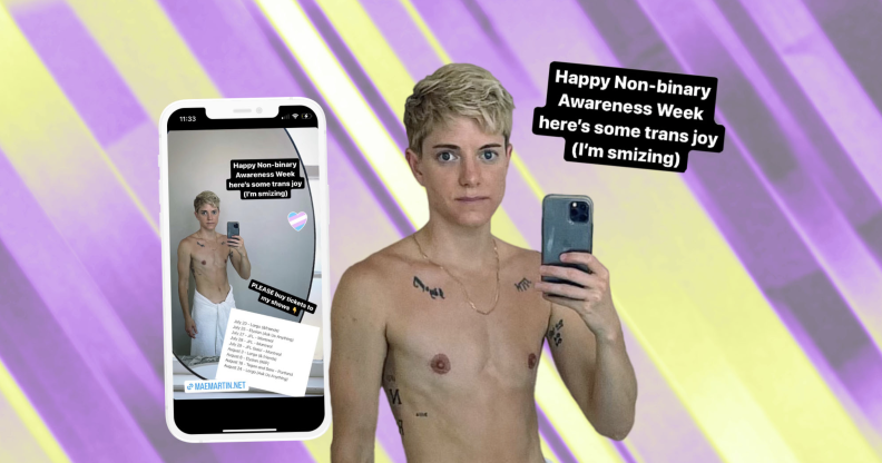 An image showing Mae Martin's recently shared topless selfie in celebration of non-binary awareness week.