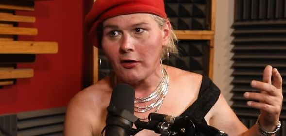 Sarah Jane Baker during an interview in a room filled with sound foam.