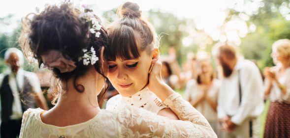 Stock image of two brides on their wedding day