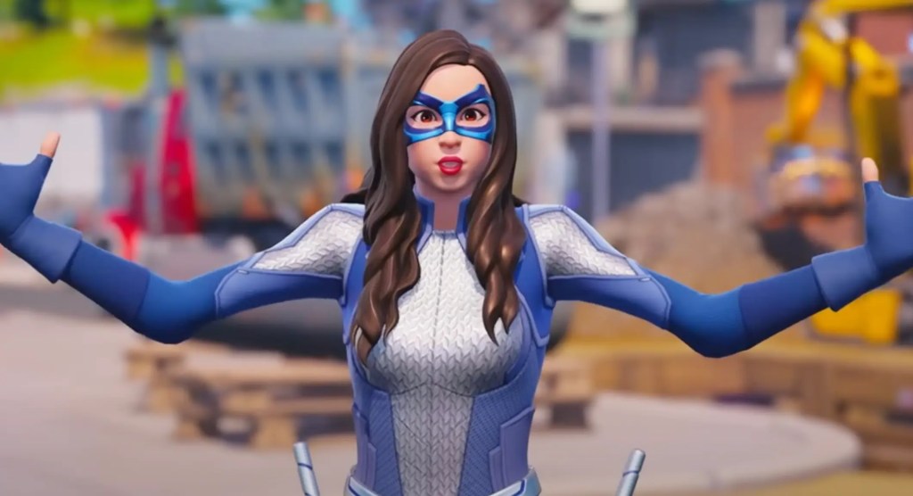 Trans DC superhero Dreamer in Fortnite in a promotional video for the game's LGBTQ+ Pride event Rainbow Royale