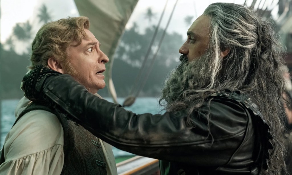 Rhys Darby as Stede (L) and Taika Waititi as Blackbeard (R) in Our Flag Means Death.